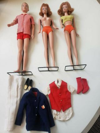 Vintage Ken And Two Midge Dolls With Victory Dance Ken Outfit