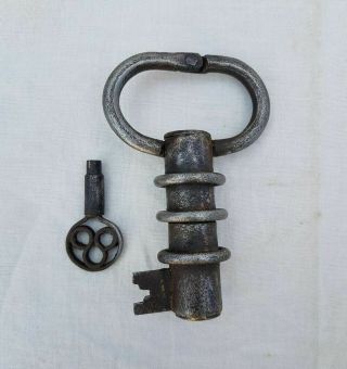 Vintage Old Antique Style Tricky System Unique Key Shape Hand Made Iron Lock