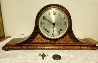 Antique Sessions 8 Day Wind - Up Mantle Clock/key & Weight/ Glass