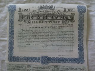 1942 STATE BANK of SOUTH AUSTRALIA 100 POUND DEBENTURE SCRIP No 1 2