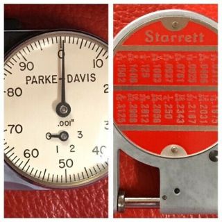 Vintage Parke Davis Starrett Pocket Dial Gauge W Case Collectible Tools Usa