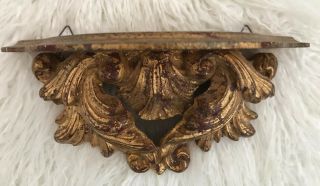 Vintage Italian Florentine Gold Gilt Carved 9.  5” Hanging Wall Shelf Tole Italy