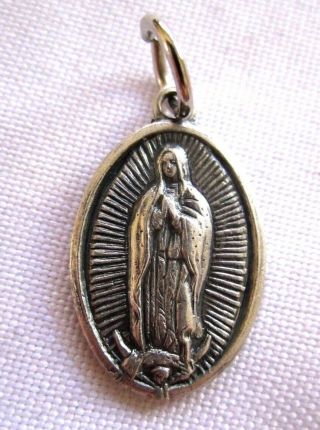 Vintage Virgin Mary " Pray For Us " Pendant,  Medal,  Charm - Italy - Silver Tone