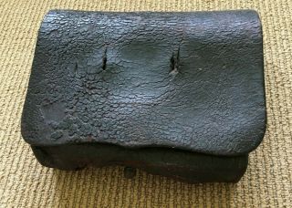 Antique Civil War Leather Cartridge Box With Tins