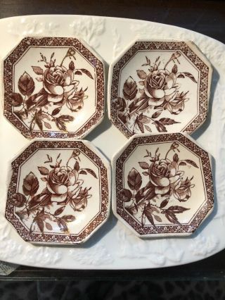 (4) Ls&s Garfield Antique 1880’s Aesthetic Brown Ironstone Butter Pats