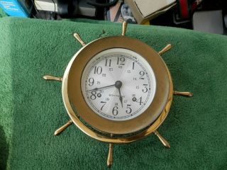 Vintage Brass Seth Thomas E537 - 001 Helmsman - W Ship Wheel Ships Clock Estate Find