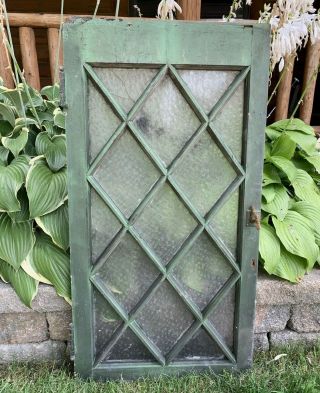 Antique Vintage Wood Diamond Pattern Frosted Glass Window Salvage