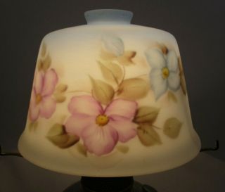 Vtg Reverse Painted Hanging Poll Lamp Shade - Floral Pattern Glass - (79i)