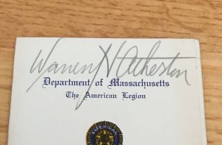 Warren Atherton National Commander American Legion Autograph Signed 1944 Program 2