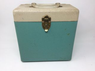 Vintage 78 Rpm Record Carrying Case Green Two - Tone Painted Metal Early 1950s