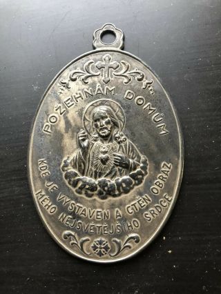 Antique Catholic Medal Wall Pendant Jesus German 5 X 3 In.