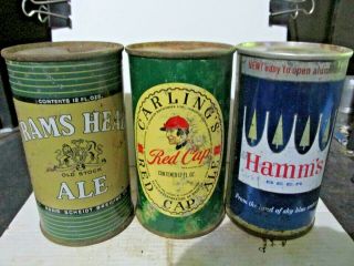 Rams Head_ Red Cap_ Hamm`s Flat Top Beer Cans - [read Description] -