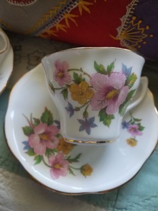 Vintage/antique Crown Bone China Cup And Saucer English Hibiscus Rare