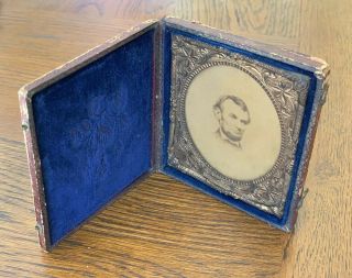 Antique President Abraham Lincoln Cdv In Victorian Case Frame