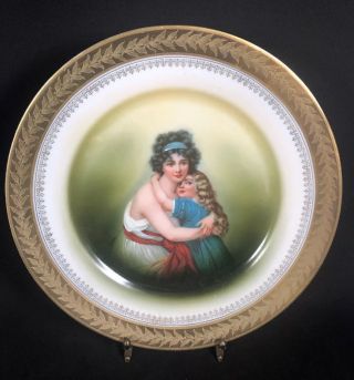 Bavarian Portrait Plate Woman And Girl Pm & M Sevres Antique Plate Hp 9a