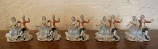 5 Antique Dresden Germany Porcelain Figurines - Place Card Holder