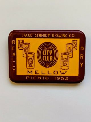 Jacob Schmidt Brewing Co City Club Picnic 1952 Pinback Button
