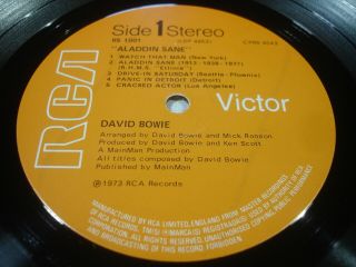 David Bowie Aladdin Sane Rca Uk First Press Orange Label Inner & Fan Club Insert