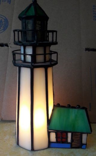 Vintage Stained Glass Night Light Lighthouse Tiffany Style