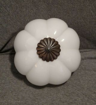 Htf Vintage Opaque White Melon Shaped Glass Ceiling Mount Light Fixture Shade
