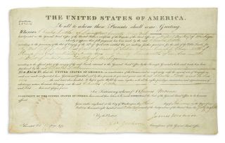 James Monroe Hand - Signed Land Grant.  Saginaw,  Michigan.