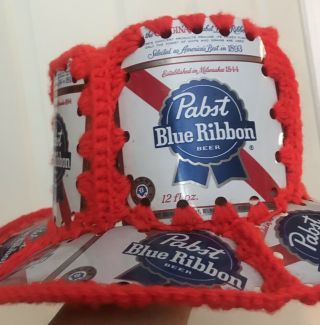 Vintage Crocheted Pabst Blue Ribbon Beer Can Hat