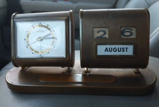 Vintage 7 Jewel Rensie Desk Alarm Clock With Calendar German