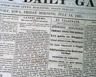 Battle Of Carthage Missouri & Robert E.  Lee Quits ? 1861 Old Civil War Newspaper