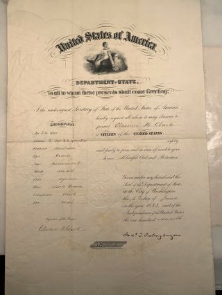 1883 Us Passport For Clarence Clark Signed By Us Secretary Of State