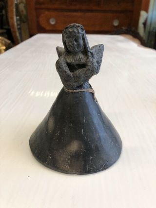 Vintage San Ildefonso Black Pottery Folk Art Angel Bell