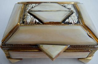 Badia Design Hd068 Moroccan Metal & Camel Bone White Jewelry Box 5wx3 1/2dx2.  5h