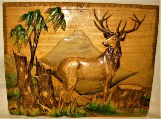Vintage Signed Hand Carved Wooden Relief Hand Painted Picture Made In Poland 1