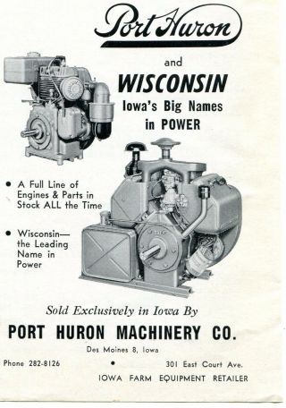 1962 Small Dealer Print Ad Of Port Huron Machinery Co Wisconsin Engines