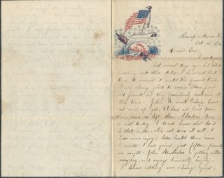 1861 Civil War Letter From Camp Devine (?),  Vf