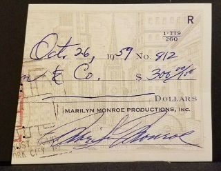 Marilyn Monroe Signed Personal Check Cut Dated Oct.  26,  1959