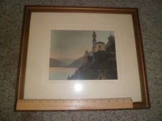 Rare Antique Wallace Nutting Signed Hand Colored Print " Como Crest " 1915,  Framed