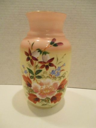 Vintage Hand Painted Victorian Bristol Milk Glass Vase Floral Motif