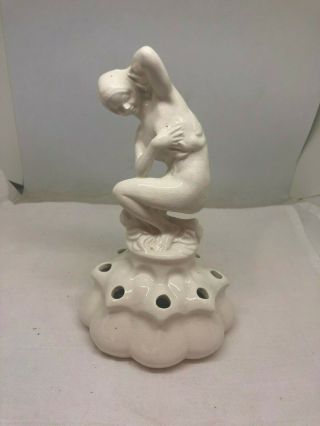 Vintage Art Deco Porcelain Nude Lady Flower Frog 7 1/2 "