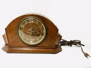 . Art Deco 1947 Electric Seth Thomas Console Mahogany Mantel Clock Chimes