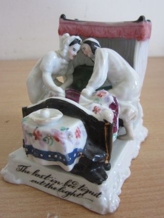 Antique German Fairing Porcelain Figurine - " Last In Bed To Put Out Light "