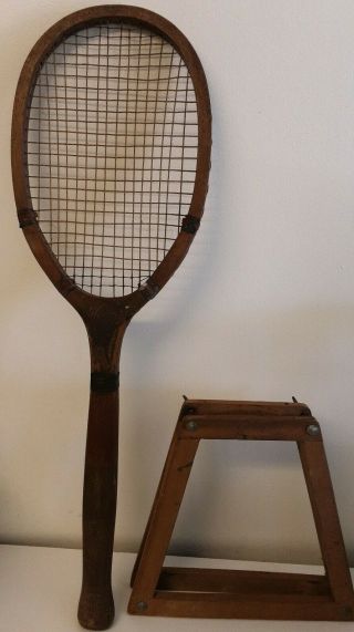 Vintage Ladies Choice Harvard Wood Tennis Racket With Wood Press