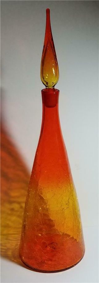 Vtg Blenko 920 - L Tangerine Crackle Decanter Winslow Anderson