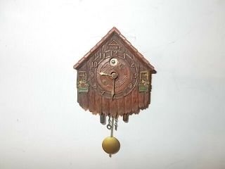 Lux Keebler " Little House With Red Roof " Miniature Pendulette Clock Circa.  1940