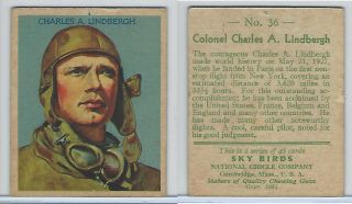 R136 National Chicle,  Sky Birds Series 48,  1933,  36 Col.  Charles A.  Lindbergh