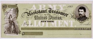Rare 1862 Civil War U.  S.  Army Allotment Check General Mcclelland Vignette