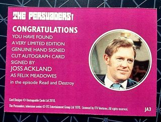 The Persuaders Cut Autograph Card JA3 Signed by Joss Ackland as Felix 2