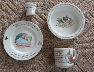 Wedgewood Beatrix Potter Designs: Peter Rabbit 4 Pc Nursery Set In Cond
