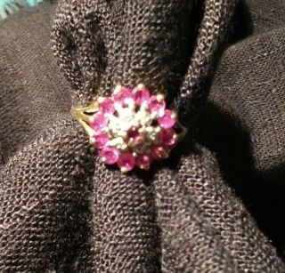 Vintage 14 K Yellow Gold Ruby And Diamond Size 8 Ring