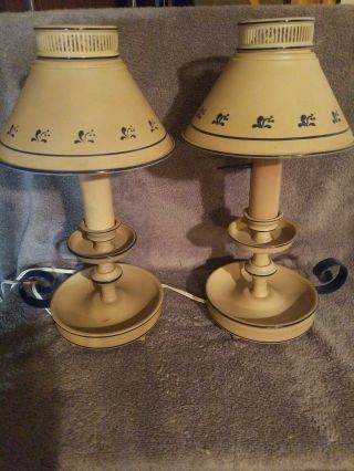 Vintage Mid - Century Table Lamps Metal Shade Home Decor Candlestick Style Set 2