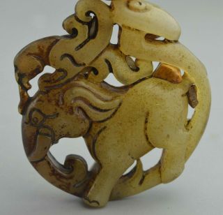 China Collectable Handwork Old Jade Carve Phoenix Ride Elephant Tibet Pendant